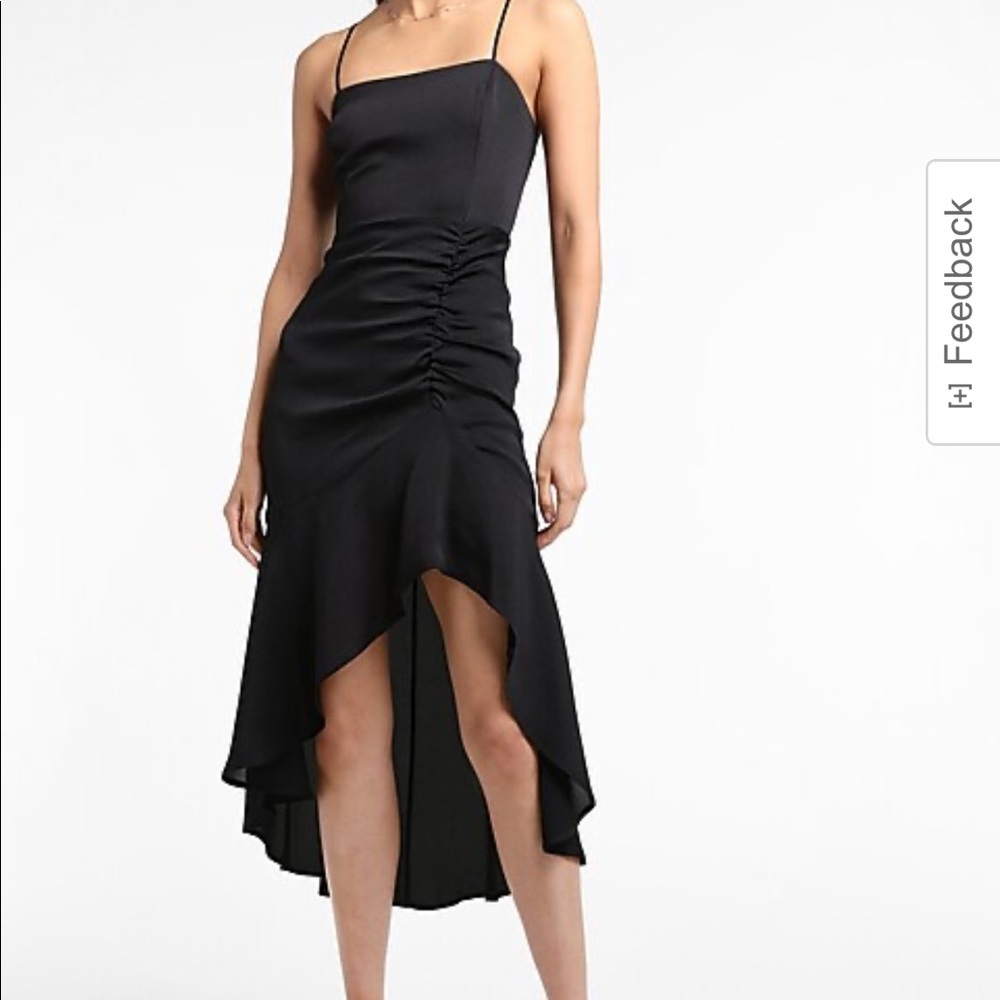 Satin Ruched Asymmetrical Midi black Dress